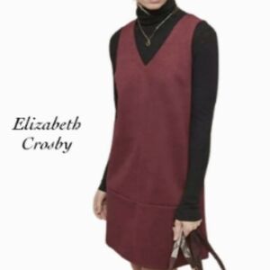 ELIZABETH CROSBY ANTHROPOLOGIE BURGUNDY PRINCEPS SHIFT DRESS SIZE XL